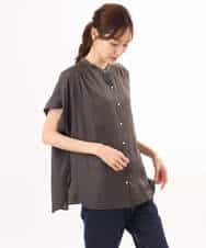 FOBHD67140 MK MICHEL KLEIN(MK ミッシェルクラン) [UVカット/接触冷感/洗える]バンドカラーサテンブラウス ダークグレー