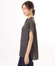 FOBHD67140 MK MICHEL KLEIN(MK ミッシェルクラン) [UVカット/接触冷感/洗える]バンドカラーサテンブラウス ダークグレー