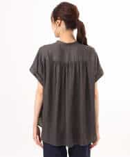 FOBHD67140 MK MICHEL KLEIN(MK ミッシェルクラン) [UVカット/接触冷感/洗える]バンドカラーサテンブラウス ダークグレー