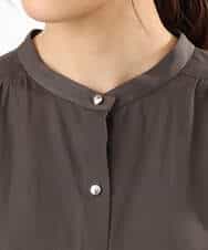 FOBHD67140 MK MICHEL KLEIN(MK ミッシェルクラン) [UVカット/接触冷感/洗える]バンドカラーサテンブラウス ダークグレー