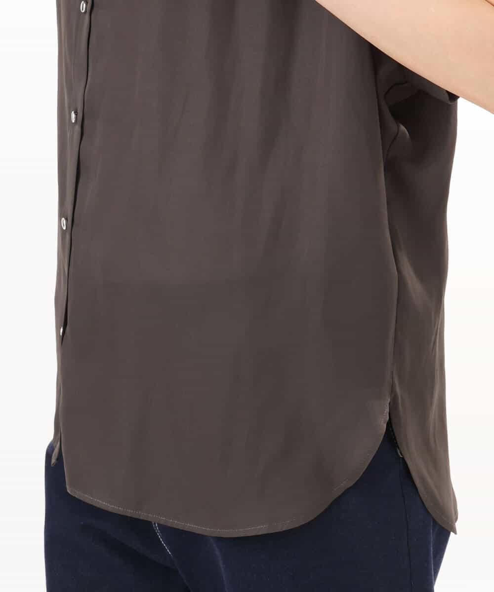 FOBHD67140 MK MICHEL KLEIN(MK ミッシェルクラン) [UVカット/接触冷感/洗える]バンドカラーサテンブラウス ダークグレー