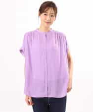 FOBHD67140 MK MICHEL KLEIN(MK ミッシェルクラン) [UVカット/接触冷感/洗える]バンドカラーサテンブラウス ダークグレー