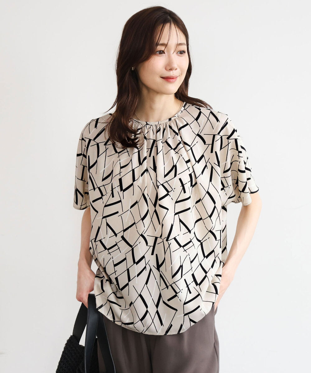 FOBHD68140 MK MICHEL KLEIN [接触冷感/洗える]アートプリントブラウス