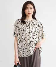 FOBHD68140 MK MICHEL KLEIN(MK ミッシェルクラン) [接触冷感/洗える]アートプリントブラウス ブラウン