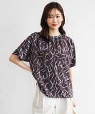 FOBHD68140 MK MICHEL KLEIN(MK ミッシェルクラン) [接触冷感/洗える]アートプリントブラウス ブラウン