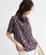 FOBHD68140 MK MICHEL KLEIN(MK ミッシェルクラン) [接触冷感/洗える]アートプリントブラウス ブラウン