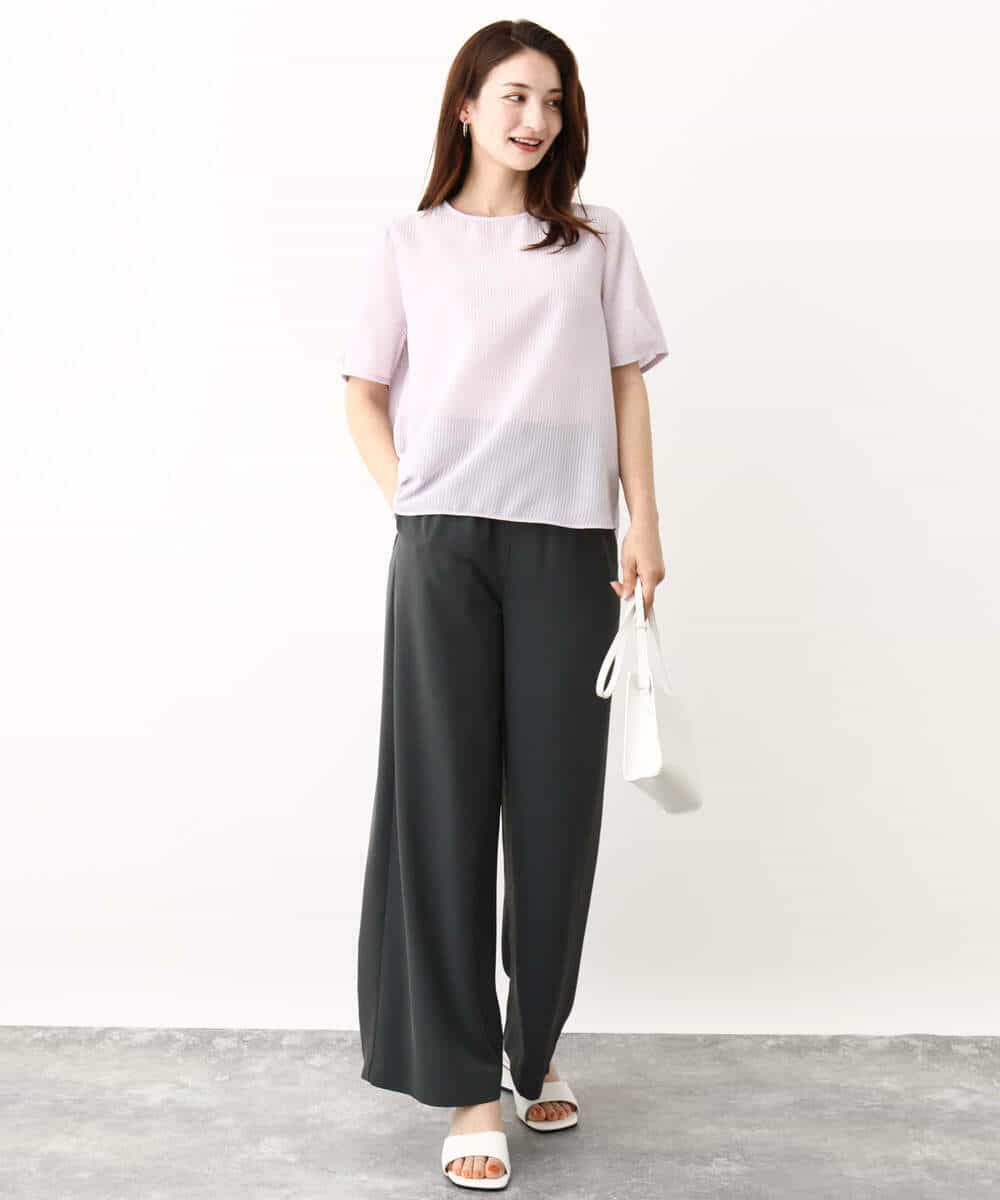 FOBHV18130 MK MICHEL KLEIN(MK ミッシェルクラン) ピンストライプ柄シアーブラウス/洗える ラベンダー