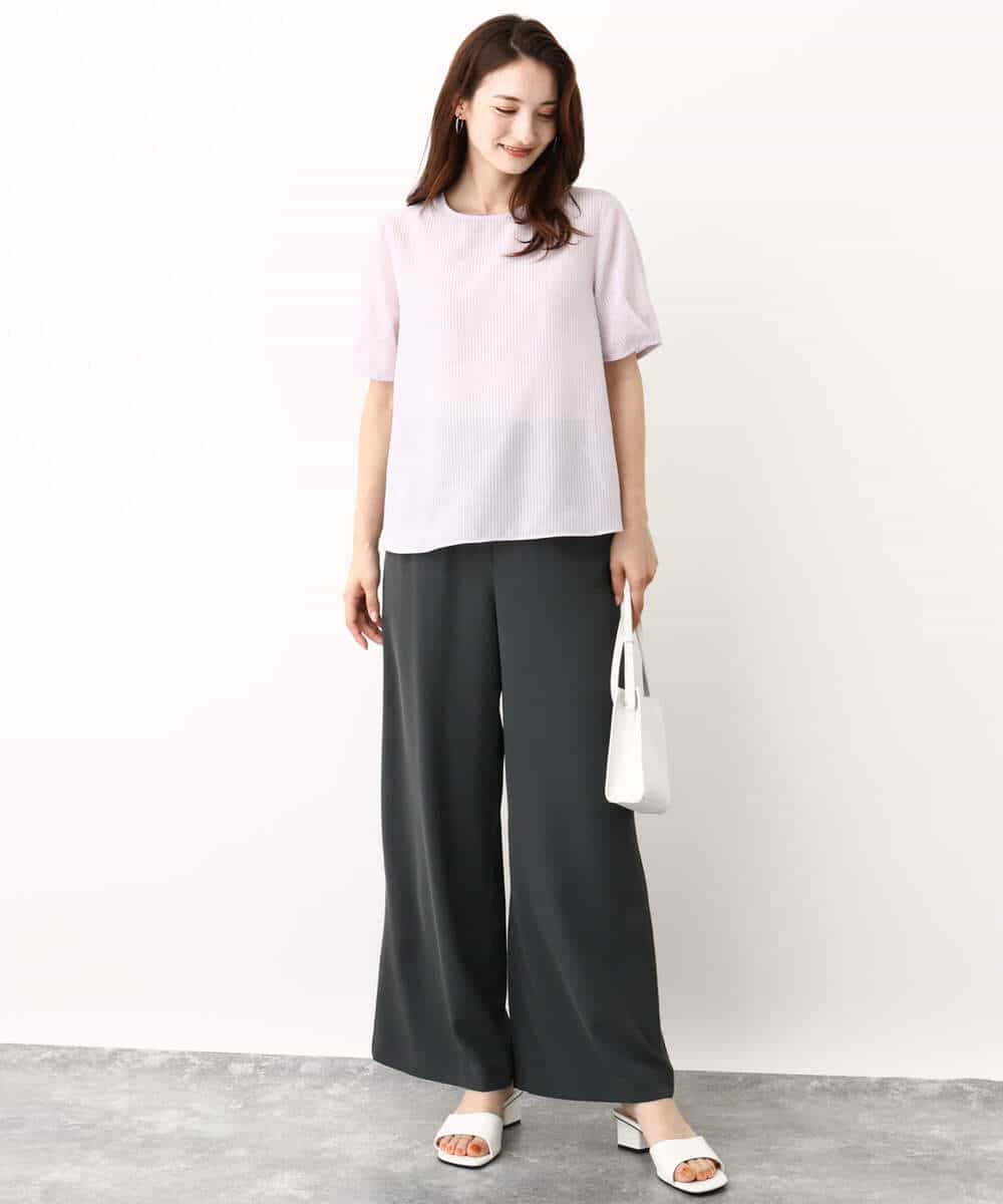 FOBHV18130 MK MICHEL KLEIN(MK ミッシェルクラン) ピンストライプ柄シアーブラウス/洗える ラベンダー
