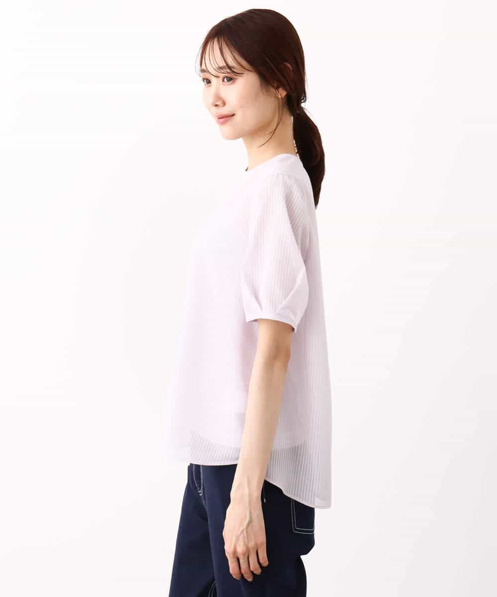 FOBHV18130 MK MICHEL KLEIN(MK ミッシェルクラン) ピンストライプ柄シアーブラウス/洗える ラベンダー