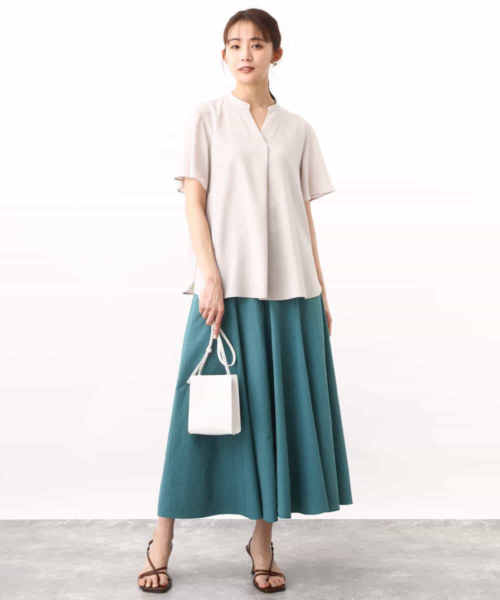 FOBHV64110 MK MICHEL KLEIN(MK ミッシェルクラン) キーネックデザインブラウス/洗える ベージュ