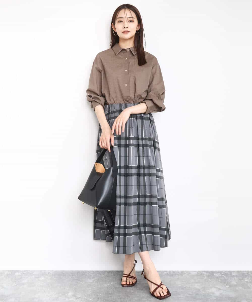FOBJA46150 MK MICHEL KLEIN(MK ミッシェルクラン) サッカーシャツブラウス/洗える ベージュ