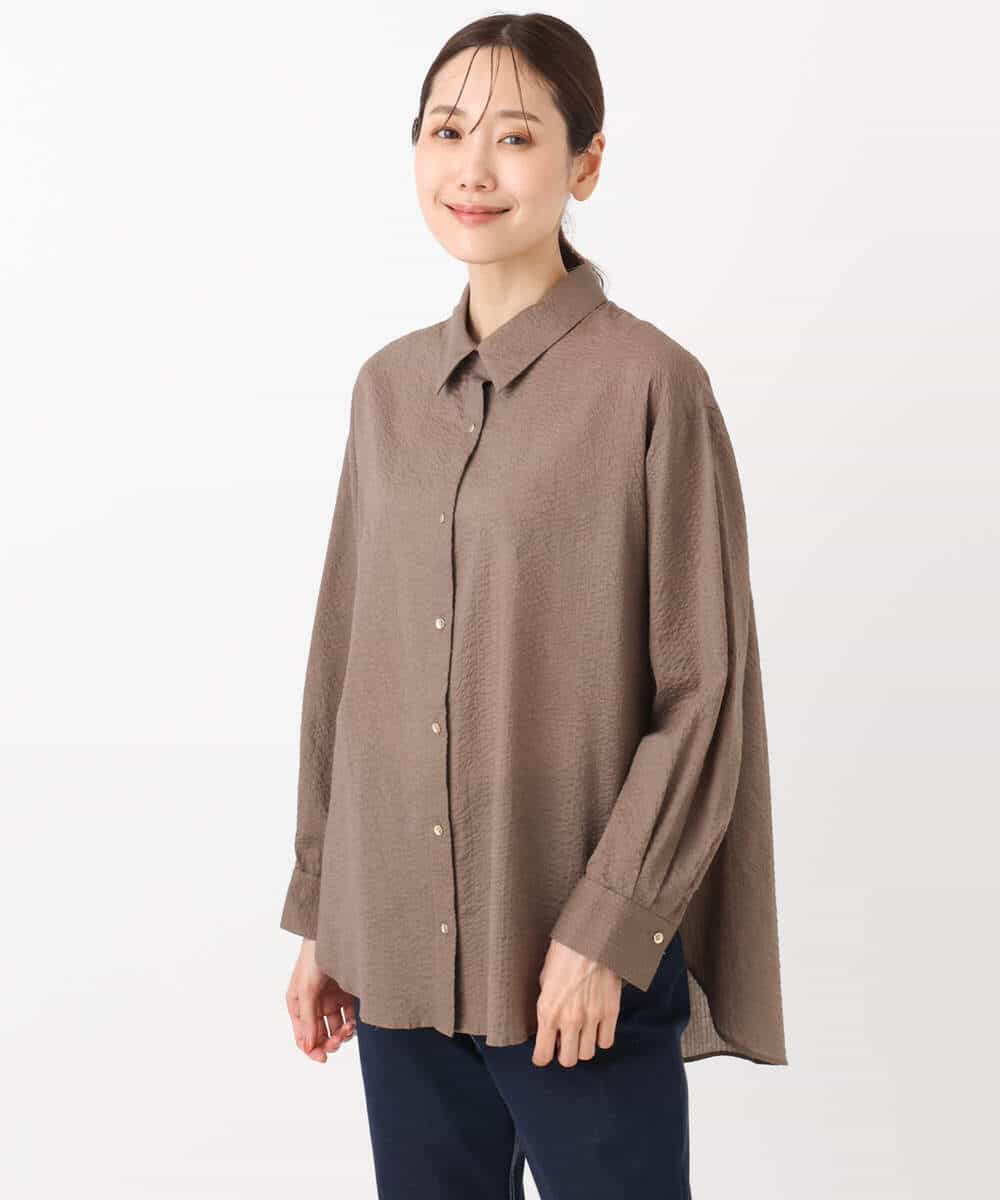 FOBJA46150 MK MICHEL KLEIN(MK ミッシェルクラン) サッカーシャツブラウス/洗える ベージュ
