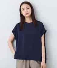 FOBJA75110 MK MICHEL KLEIN(MK ミッシェルクラン) マットサテンTブラウス/接触冷感/洗える ネイビー