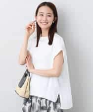 FOBJA75110 MK MICHEL KLEIN(MK ミッシェルクラン) マットサテンTブラウス/接触冷感/洗える ホワイト