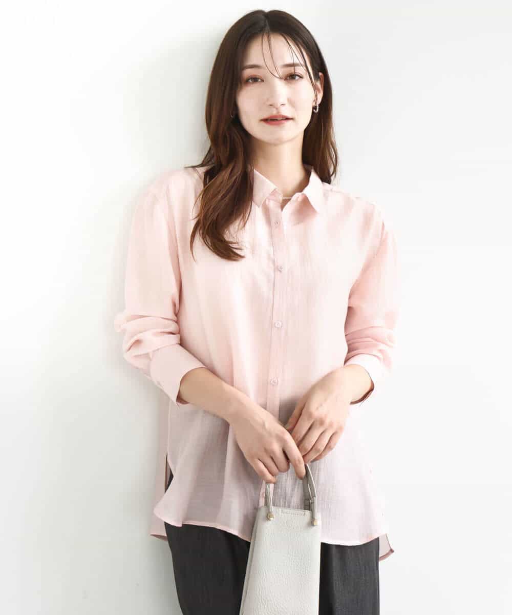 FOBJA81130 MK MICHEL KLEIN(MK ミッシェルクラン) シアーローンシャツブラウス/洗える ピンク
