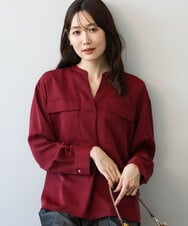 FOBJD48150 MK MICHEL KLEIN(MK ミッシェルクラン) [UVカット/洗える]パッチポケットデザインブラウス ワイン