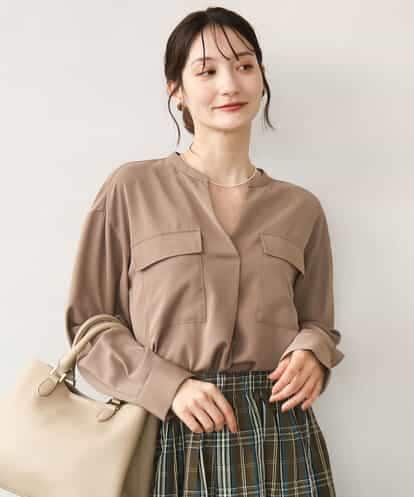FOBJD48150 MK MICHEL KLEIN [UVカット/洗える]パッチポケットデザインブラウス