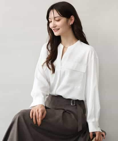 FOBJD48150 MK MICHEL KLEIN [UVカット/洗える]パッチポケットデザインブラウス