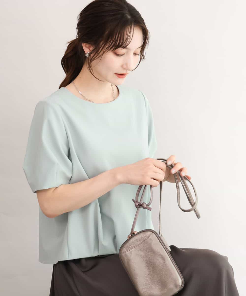 FOBJD76140 MK MICHEL KLEIN(MK ミッシェルクラン) [瞬美シリーズ/UVカット/接触冷感/速乾/洗える]トリコット タックデザインカットソー ミントグリーン