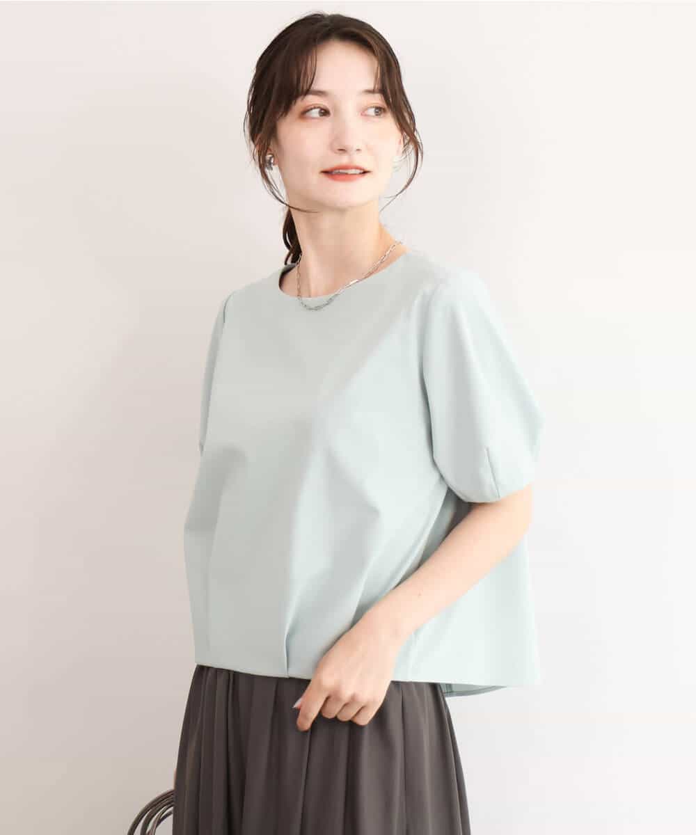 FOBJD76140 MK MICHEL KLEIN(MK ミッシェルクラン) [瞬美シリーズ/UVカット/接触冷感/速乾/洗える]トリコット タックデザインカットソー ブラック
