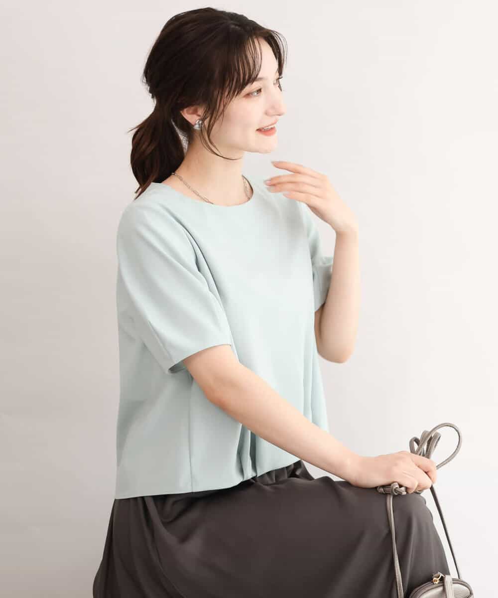 FOBJD76140 MK MICHEL KLEIN(MK ミッシェルクラン) [瞬美シリーズ/UVカット/接触冷感/速乾/洗える]トリコット タックデザインカットソー ブラック