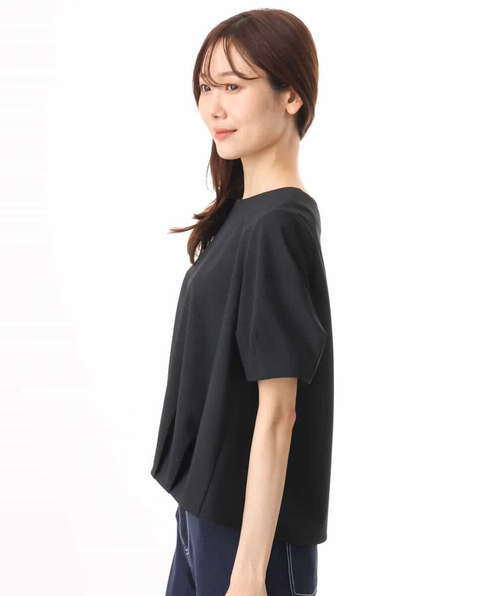 FOBJD76140 MK MICHEL KLEIN(MK ミッシェルクラン) [瞬美シリーズ/UVカット/接触冷感/速乾/洗える]トリコット タックデザインカットソー ブラック