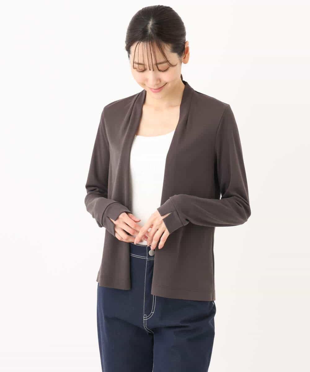FOCGA41120 MK MICHEL KLEIN(MK ミッシェルクラン) ショート丈カーディガン/接触冷感/UVカット/洗える カーキグレー