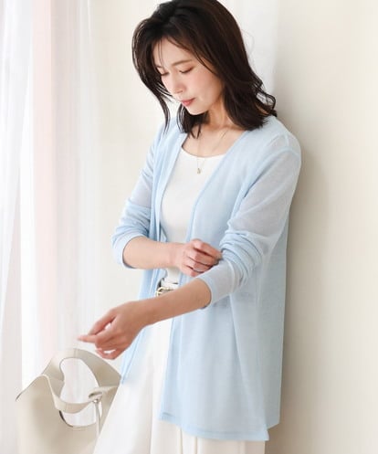 FOCGD40130 MK MICHEL KLEIN [洗える]コットン混シアーラメカーディガン