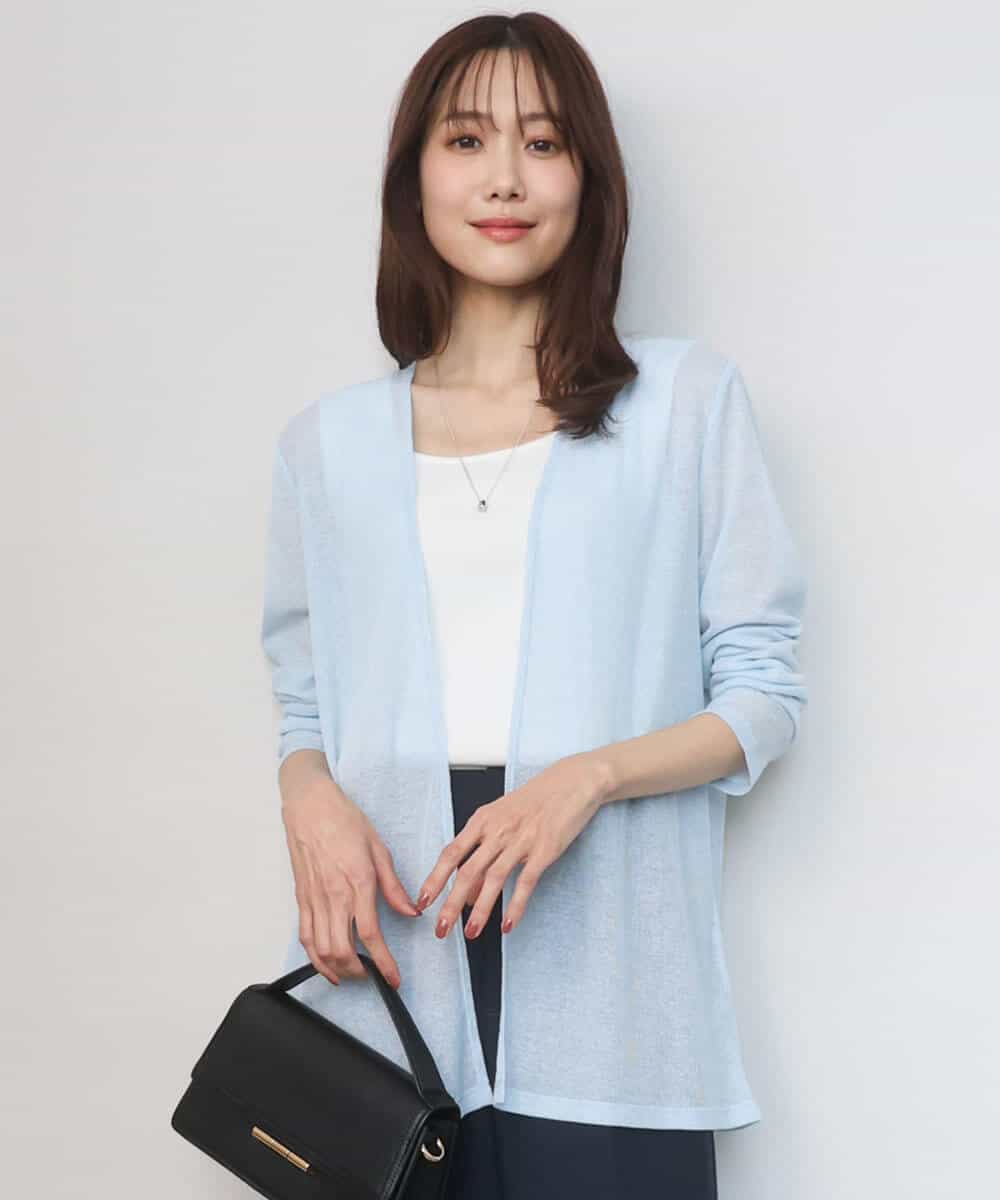 FOCGD40130 MK MICHEL KLEIN(MK ミッシェルクラン) コットン混シアーラメカーディガン/洗える ライトブルー