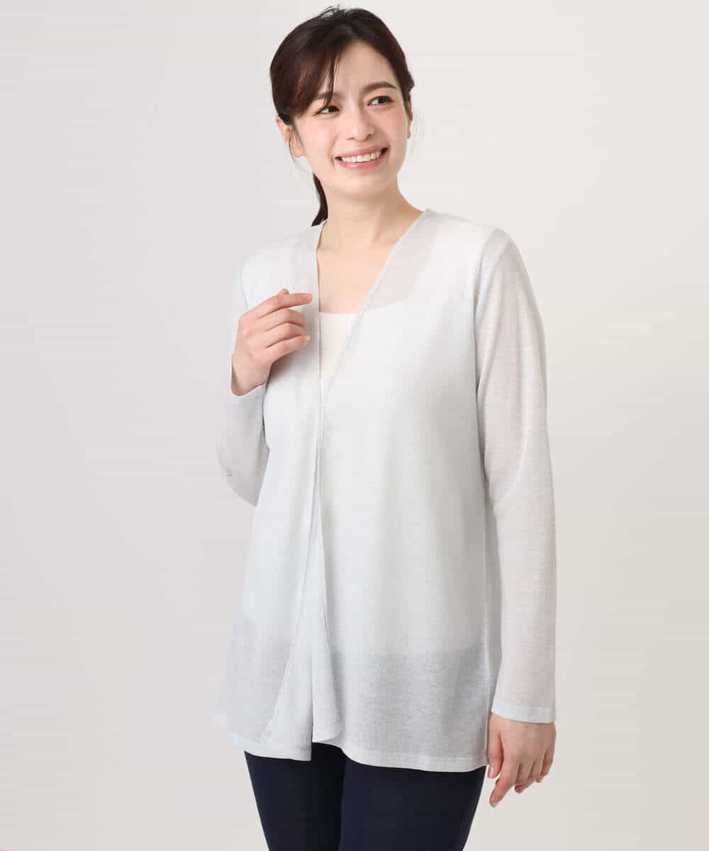 FOCGD40130 MK MICHEL KLEIN(MK ミッシェルクラン) コットン混シアーラメカーディガン/洗える ライトブルー