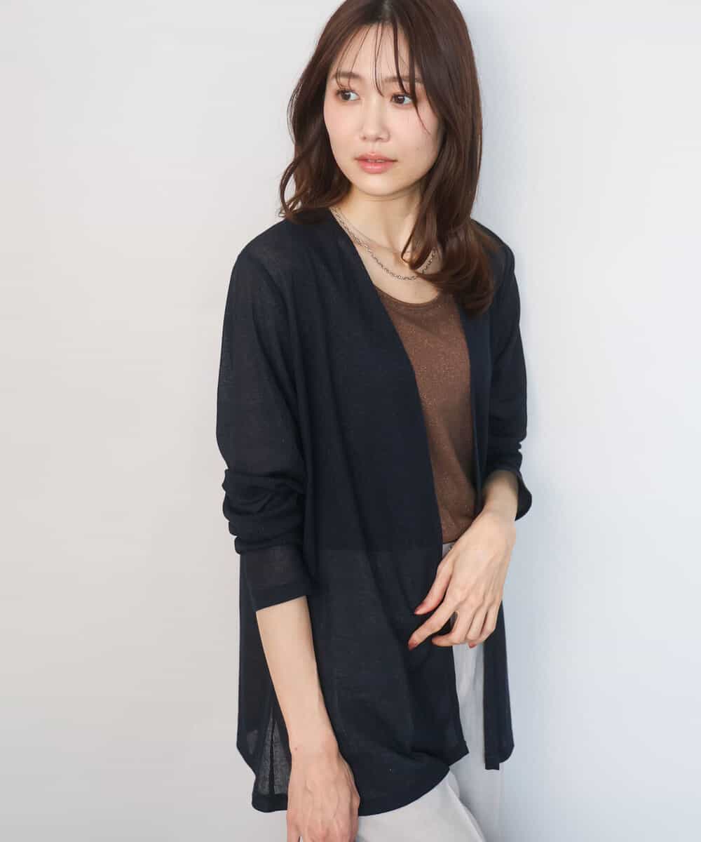 FOCGD40130 MK MICHEL KLEIN(MK ミッシェルクラン) コットン混シアーラメカーディガン/洗える ネイビー