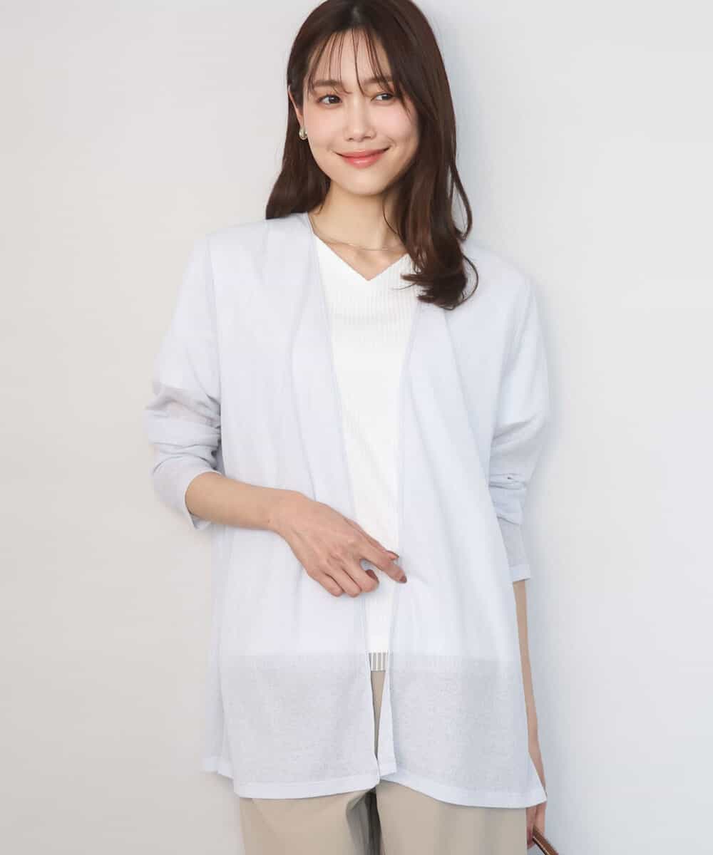 FOCGD40130 MK MICHEL KLEIN(MK ミッシェルクラン) コットン混シアーラメカーディガン/洗える ライトグレー