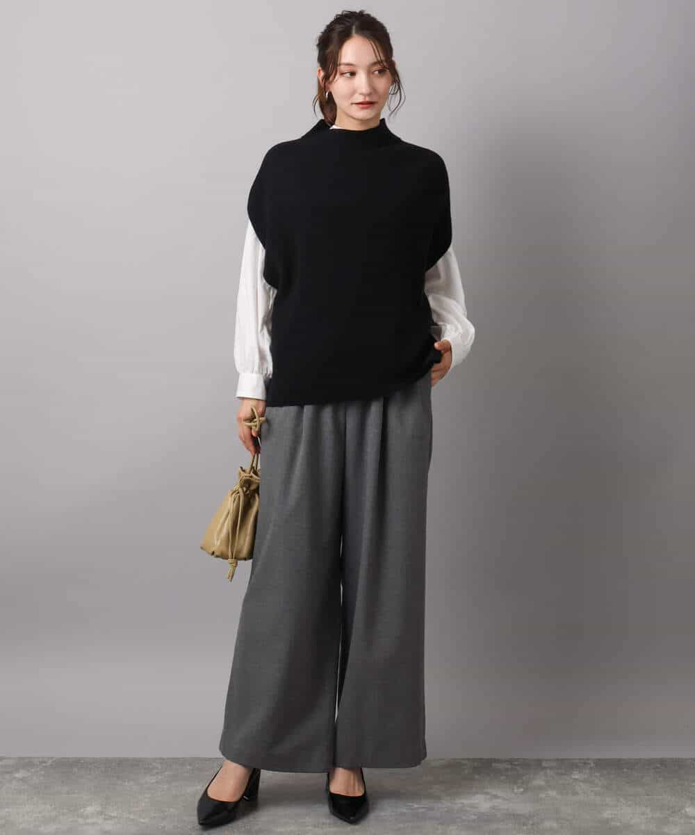 FOFAD40170 MK MICHEL KLEIN(MK ミッシェルクラン) ハイネックジレ×クルーネックニット ツインセット ベージュ