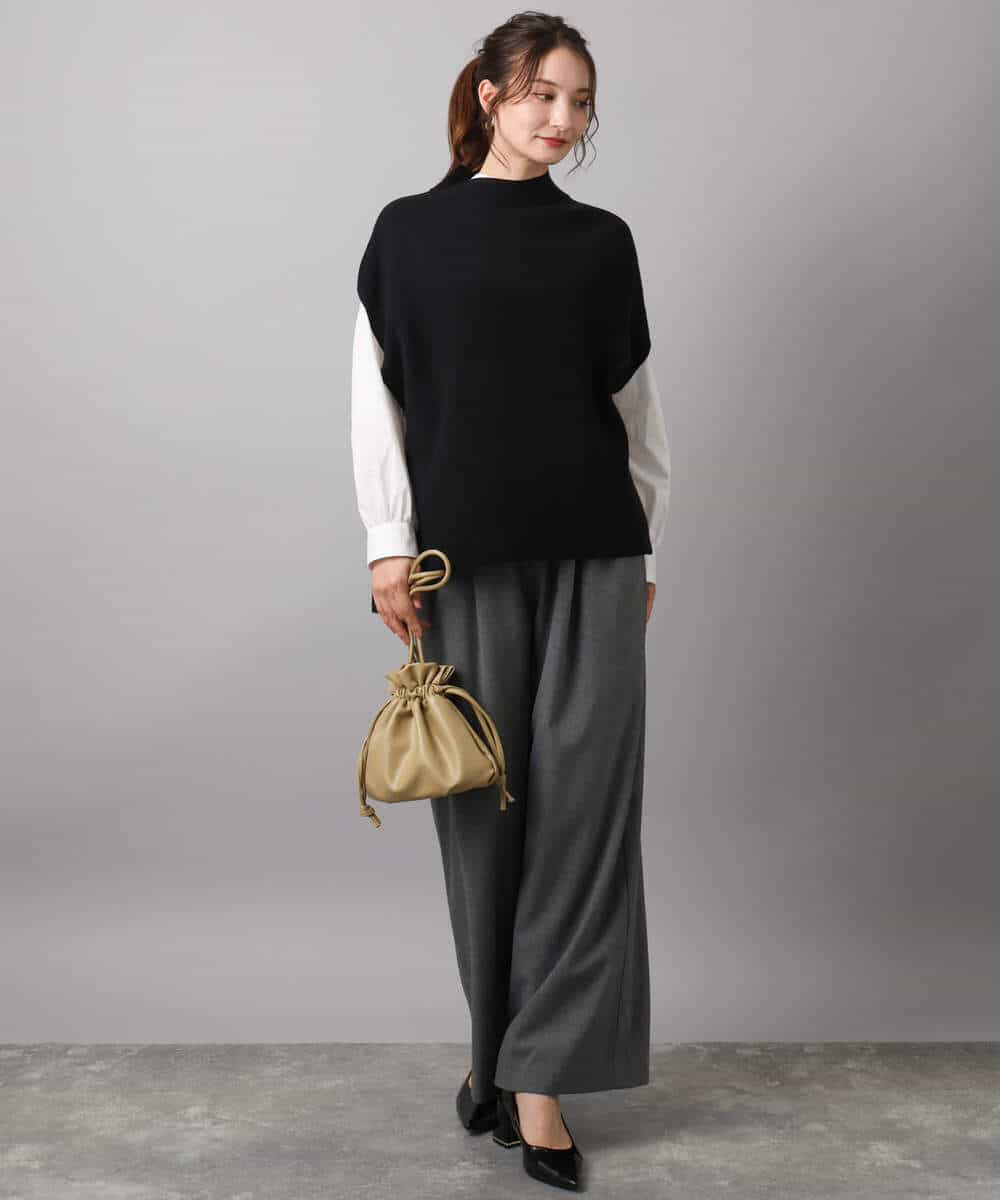 FOFAD40170 MK MICHEL KLEIN(MK ミッシェルクラン) ハイネックジレ×クルーネックニット ツインセット ベージュ