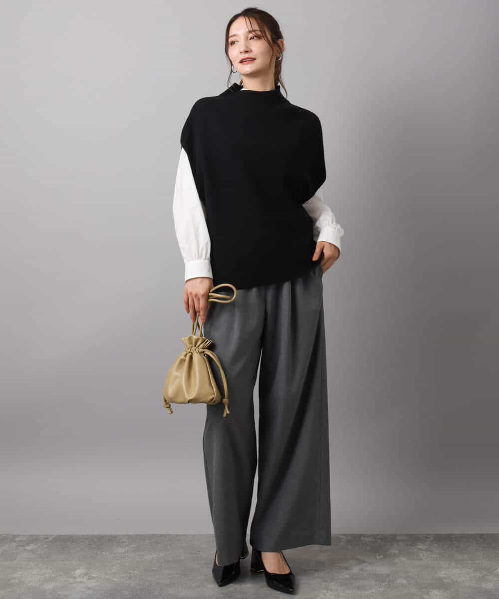 FOFAD40170 MK MICHEL KLEIN(MK ミッシェルクラン) ハイネックジレ×クルーネックニット ツインセット ベージュ