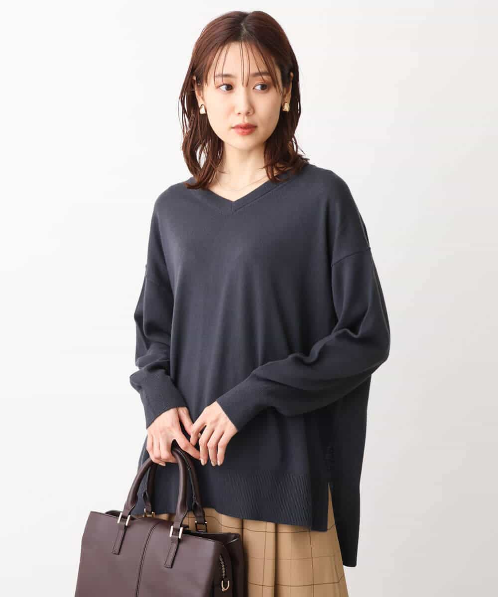 FOFAV02150 MK MICHEL KLEIN(MK ミッシェルクラン) チュニック丈Vネックニット/洗える ラベンダー