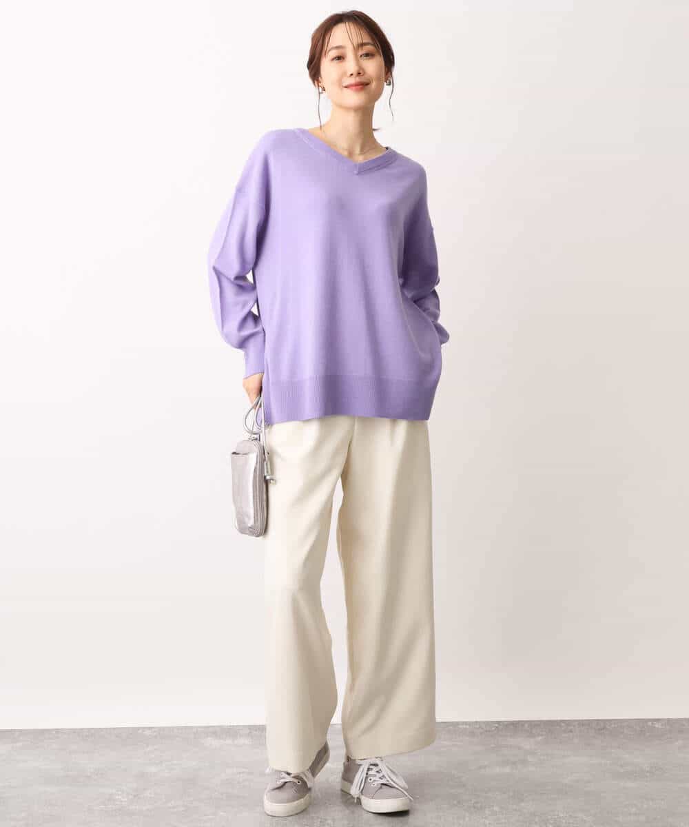 FOFAV02150 MK MICHEL KLEIN(MK ミッシェルクラン) チュニック丈Vネックニット/洗える ラベンダー