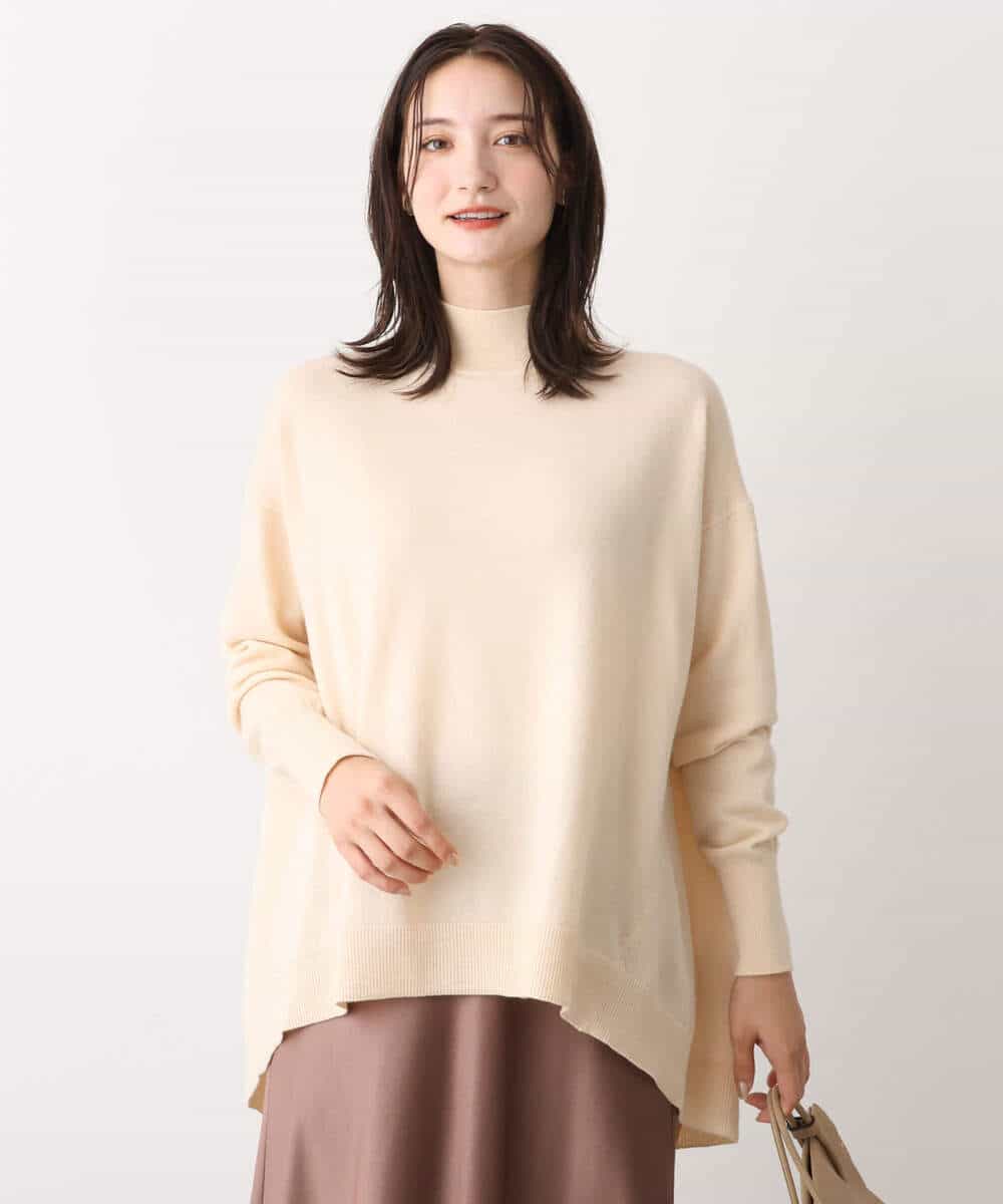 FOFAV04150 MK MICHEL KLEIN(MK ミッシェルクラン) ハイネックAラインニットチュニック/洗える ピンク
