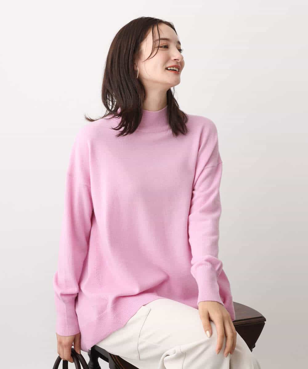 FOFAV04150 MK MICHEL KLEIN(MK ミッシェルクラン) ハイネックAラインニットチュニック/洗える ピンク