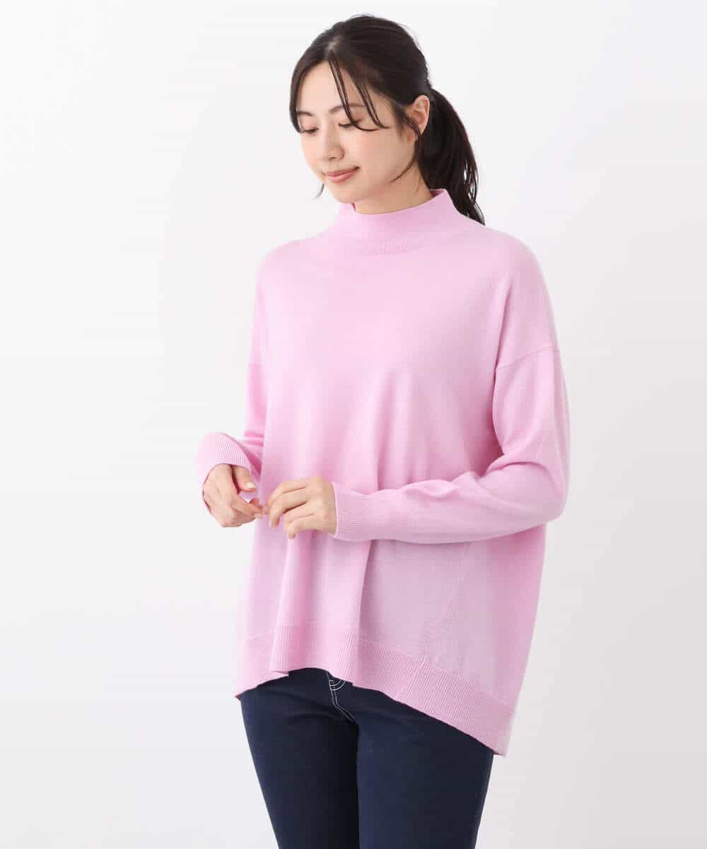 FOFAV04150 MK MICHEL KLEIN(MK ミッシェルクラン) ハイネックAラインニットチュニック/洗える ピンク