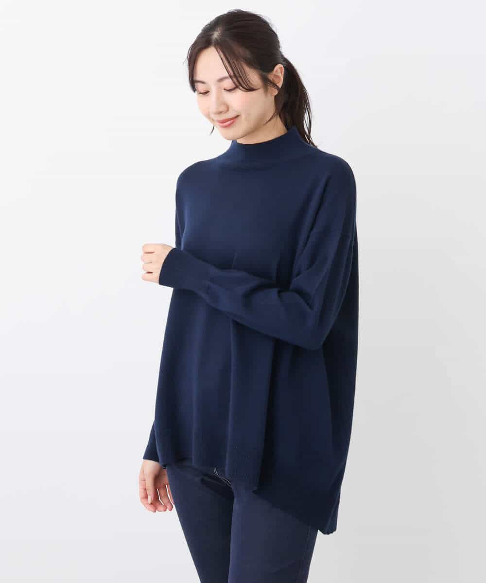 FOFAV04150 MK MICHEL KLEIN(MK ミッシェルクラン) ハイネックAラインニットチュニック/洗える ピンク
