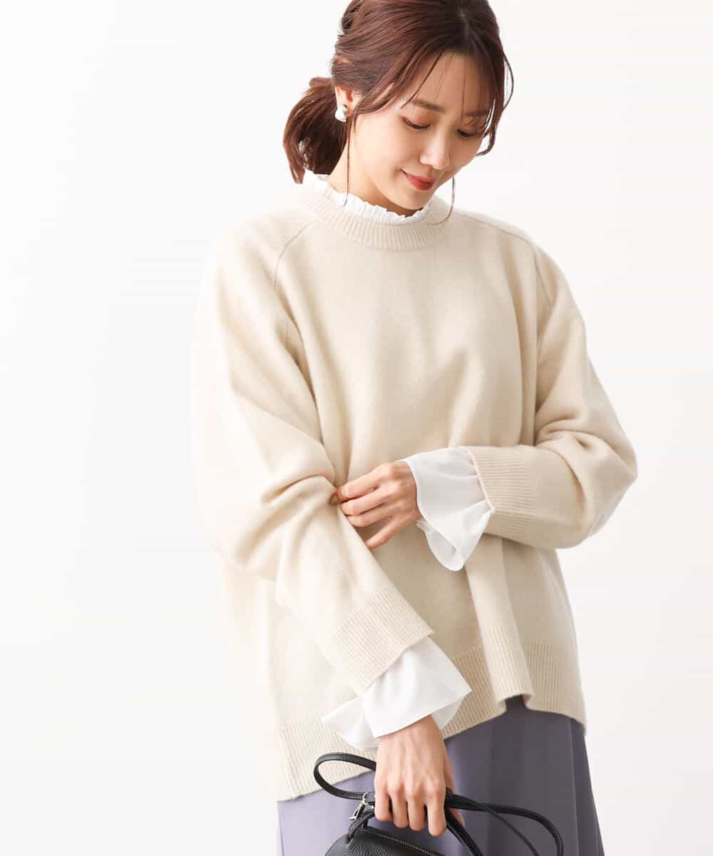 FOFAV07210 MK MICHEL KLEIN(MK ミッシェルクラン) ミドル丈ウールニット/洗える ベージュ
