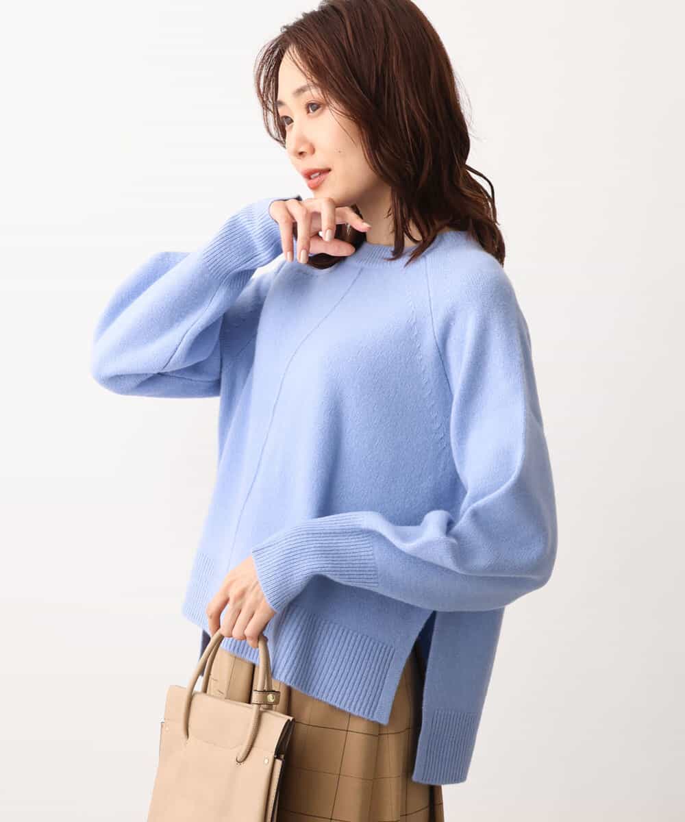 FOFAV08170 MK MICHEL KLEIN(MK ミッシェルクラン) ショート丈ウールニット/洗える ライトブルー