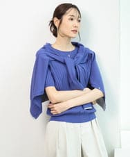 FOFFD20170 MK MICHEL KLEIN(MK ミッシェルクラン) [洗える]配色デザインカラーニットアンサンブル ブルー