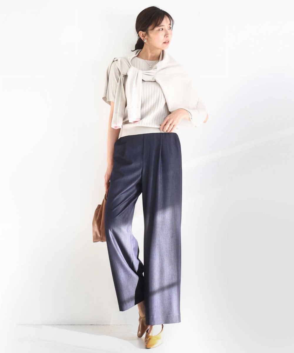 FOFFD20170 MK MICHEL KLEIN(MK ミッシェルクラン) 配色デザインカラーニットアンサンブル/洗える グレージュ