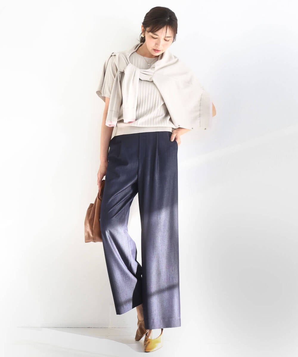 FOFFD20170 MK MICHEL KLEIN(MK ミッシェルクラン) 配色デザインカラーニットアンサンブル/洗える グレージュ