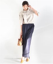 FOFFD20170 MK MICHEL KLEIN(MK ミッシェルクラン) 配色デザインカラーニットアンサンブル/洗える グレージュ