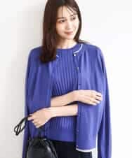 FOFFD20170 MK MICHEL KLEIN(MK ミッシェルクラン) 配色デザインカラーニットアンサンブル/洗える ブルー