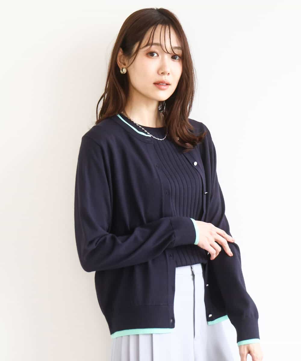 FOFFD20170 MK MICHEL KLEIN(MK ミッシェルクラン) 配色デザインカラーニットアンサンブル/洗える ネイビー