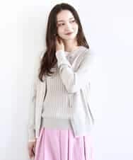 FOFFD20170 MK MICHEL KLEIN(MK ミッシェルクラン) 配色デザインカラーニットアンサンブル/洗える グレージュ